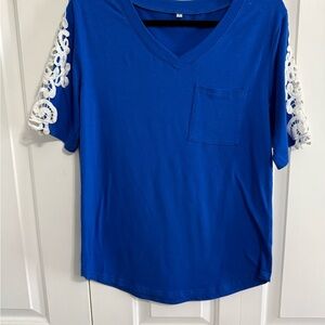 Blue Lace Sleeve Women's Top